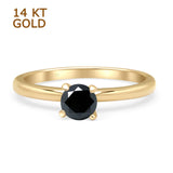 14K Yellow Gold Minimalist Round Black CZ Solitaire Ring