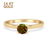14K Yellow Gold Minimalist Round Lab Created Black Opal Solitaire Ring
