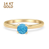 14K Yellow Gold Minimalist Round Lab Created Blue Opal Solitaire Ring