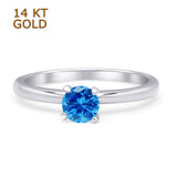 14K White Gold Minimalist Round Blue Topaz CZ Solitaire Ring