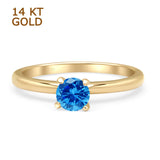 14K Yellow Gold Minimalist Round Blue Topaz CZ Solitaire Ring