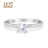 14K White Gold Minimalist Round Cubic Zirconia Solitaire Ring