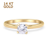 14K Yellow Gold Minimalist Round Cubic Zirconia Solitaire Ring