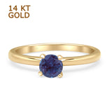 14K Yellow Gold Minimalist Round Solitaire Lab Alexandrite Ring