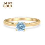 14K Yellow Gold Minimalist Round Solitaire Natural Aquamarine Ring