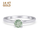14K White Gold Minimalist Round Solitaire Natural Green Amethyst Prasiolite Ring