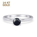 14K White Gold Minimalist Round Solitaire Natural Black Onyx Ring