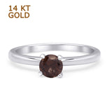 14K White Gold Minimalist Round Solitaire Natural Chocolate Smoky Quartz Ring