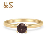 14K Yellow Gold Minimalist Round Solitaire Natural Chocolate Smoky Quartz Ring