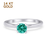 14K White Gold Minimalist Round Paraiba Tourmaline CZ Solitaire Ring