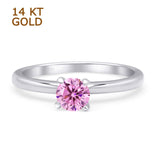 14K White Gold Minimalist Round Pink CZ Solitaire Ring