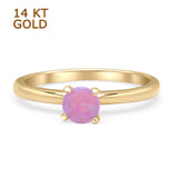 14K Yellow Gold Minimalist Round Lab Created Pink Opal Solitaire Ring