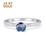 14K White Gold Minimalist Round Rainbow CZ Solitaire Ring