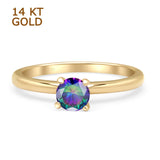 14K Yellow Gold Minimalist Round Rainbow CZ Solitaire Ring