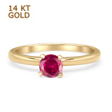 14K Yellow Gold Minimalist Round Ruby CZ Solitaire Ring