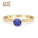 14K Yellow Gold Minimalist Round Tanzanite CZ Solitaire Ring