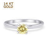 14K White Gold Minimalist Round Yellow CZ Solitaire Ring