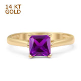 14K Yellow Gold Princess Cut Amethyst CZ Solitaire Ring