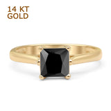 14K Yellow Gold Princess Cut Black CZ Solitaire Ring