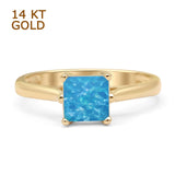 14K Yellow Gold Princess Cut Lab Created Blue Opal Solitaire Ring