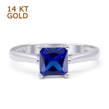 14K White Gold Princess Cut Blue Sapphire CZ Solitaire Ring