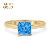 14K Yellow Gold Princess Cut Blue Topaz CZ Solitaire Ring