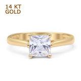 14K Yellow Gold Princess Cut Cubic Zirconia Solitaire Ring