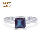 14K White Gold Princess Cut Solitaire Lab Alexandrite Ring