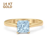 14K Yellow Gold Princess Cut Solitaire Natural Aquamarine Ring