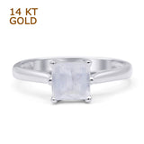 14K White Gold Princess Cut Solitaire Natural Moonstone Ring