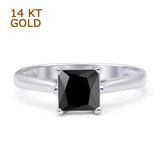 14K White Gold Princess Cut Solitaire Natural Black Onyx Ring