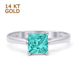 14K White Gold Princess Cut Paraiba Tourmaline CZ Solitaire Ring