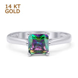 14K White Gold Princess Cut Rainbow CZ Solitaire Ring