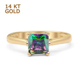 14K Yellow Gold Princess Cut Rainbow CZ Solitaire Ring