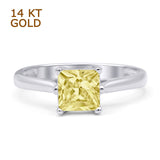 14K White Gold Princess Cut Yellow CZ Solitaire Ring