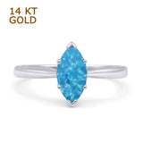 14K White Gold Art Deco Marquise Solitaire Lab Created Blue Opal Ring