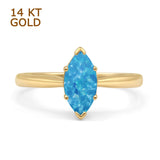 14K Yellow Gold Art Deco Marquise Solitaire Lab Created Blue Opal Ring