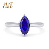 14K White Gold Art Deco Marquise Solitaire Blue Sapphire CZ Ring