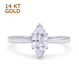 14K White Gold Art Deco Marquise Solitaire Cubic Zirconia Ring