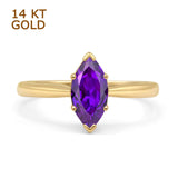 14K Yellow Gold Art Deco Marquise Natural Amethyst Solitaire Ring