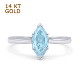 14K White Gold Art Deco Marquise Natural Aquamarine Solitaire Ring