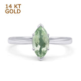 14K White Gold Art Deco Marquise Natural Green Amethyst Prasiolite Solitaire Ring
