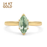 14K Yellow Gold Art Deco Marquise Natural Green Amethyst Prasiolite Solitaire Ring
