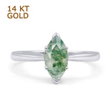 14K White Gold Art Deco Marquise Natural Green Moss Agate Solitaire Ring