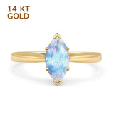 14K Yellow Gold Art Deco Marquise Natural Moonstone Solitaire Ring