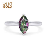 14K White Gold Art Deco Marquise Solitaire Rainbow CZ Ring
