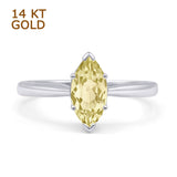 14K White Gold Art Deco Marquise Solitaire Yellow CZ Ring