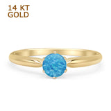 14K Yellow Gold Round Lab Created Blue Opal Solitaire Ring