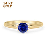 14K Yellow Gold Round Blue Sapphire CZ Solitaire Ring