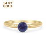 14K Yellow Gold Petite Dainty Round Solitaire Lab Alexandrite Ring